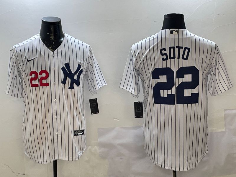 Men New York Yankees 22 Soto White Stripe Game 2025 Nike MLB Jersey style 2